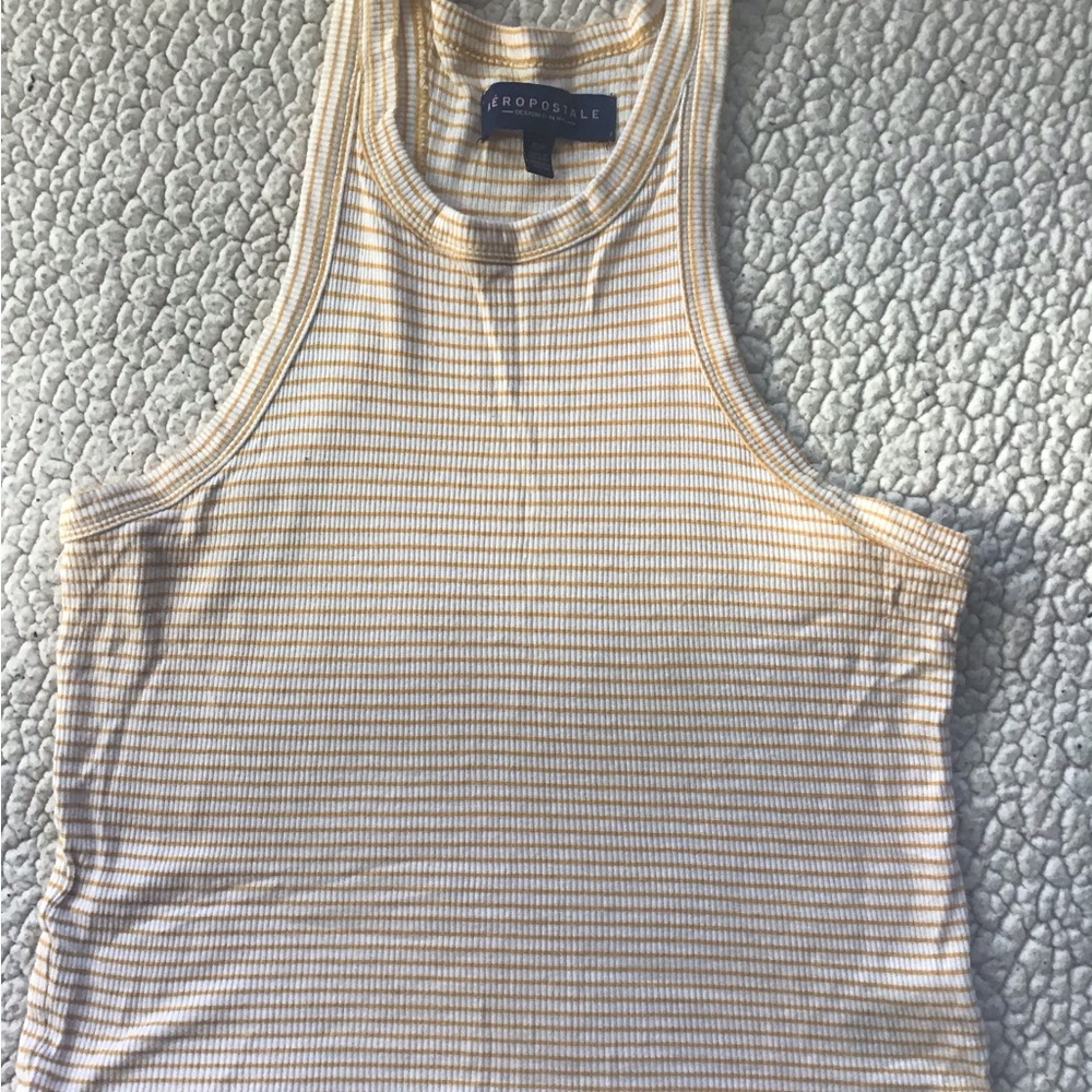 Aeropostale Yellow and White Striped Top